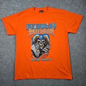 Harley Davidson Shirt Mens Large Orange Deadwood South Dakota Skull Jester 2022